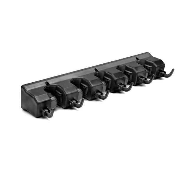 2 Packs ABS Plastic Mop and Broom Holder Rack, Tool Rack with 5 Ball Slots and 6 Hooks for Kitchen Garage, Black