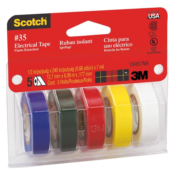 3M Colored Vinyl Electrical Tape 1/2 X 20ft Blue Green Red Yellow White 2 Packs 