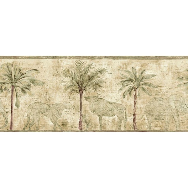 The Wallpaper Company 8.5 in. x 15 ft. Green Palm Tree Border-DISCONTINUED