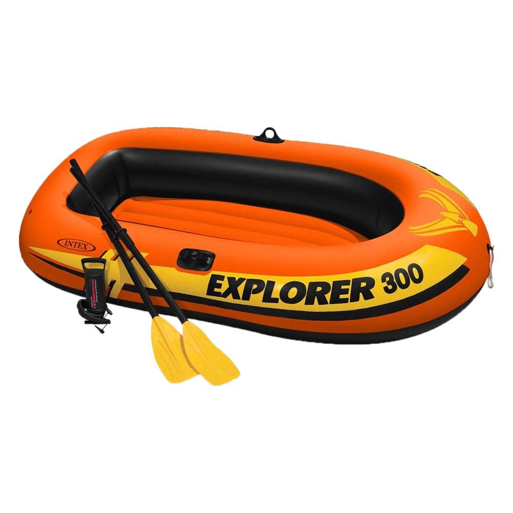 Intex Explorer 300 Compact Inflatable Fishing 3 Person Raft Boat with Pump  and Oars 58332EP - The Home Depot