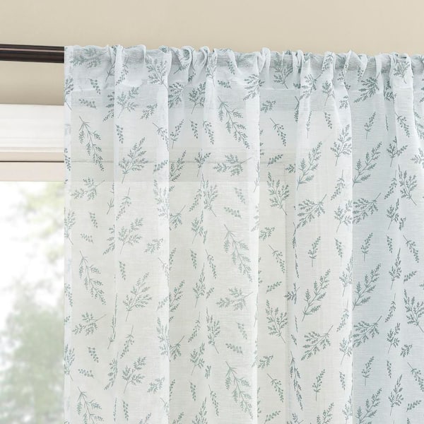 Briarwood Delicate Leaf Textured Chambray Blue Polyester 50 in. W x 84 in. L Rod Pocket Sheer Curtain (Single Panel)