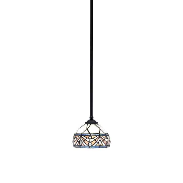 Unbranded Clevelend 100-Watt 1-Light Black Pendant Mini Pendant Light with Royal Merlot Art Glass Shade Light Bulb Not Included