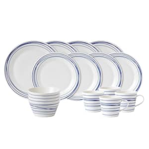 Pacific Lines 16-Piece Blue and White Porcelain Dinnerware Set (Service for 4)
