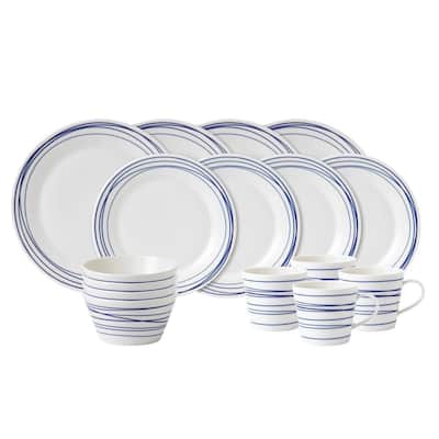 Pacific Lines 16-Piece Blue and White Porcelain Dinnerware Set (Service for 4)