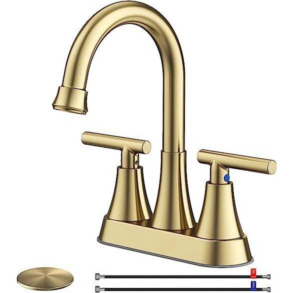 Dyiom Bath Accessory Set-Faucets for Sink 3 Hole, 4 in. Brushed Gold Bathroom Sink Faucet with ...