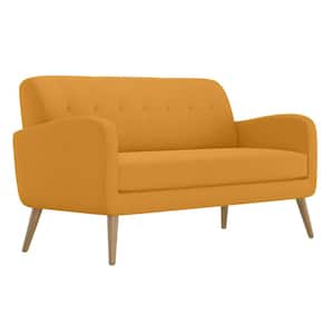 Werner 65.5 in. Mustard Yellow Linen-Like Fabric with Natural Legs 2-Seat Mid Century Modern Sofa