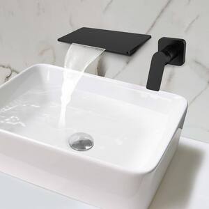 Minimalist Single Handle Wall Mounted Faucet with Valve in Matte Black Waterfall Bathroom Sink Faucet