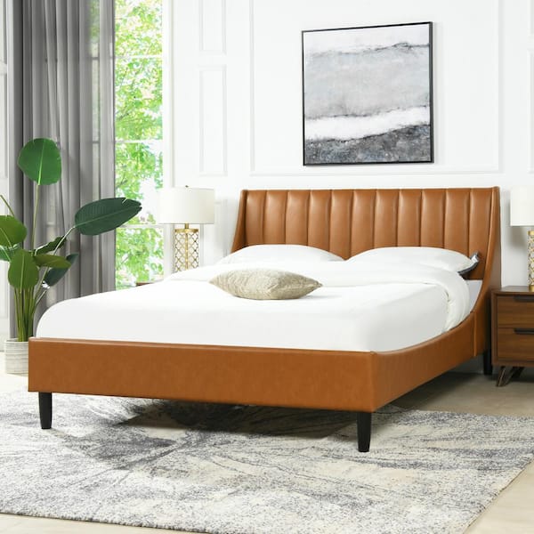 Queen leather deals platform bed