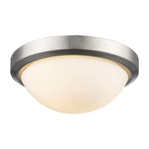 Bliss 13 in. 1-Light Brushed Nickel Flush Mount Ceiling Light Fixture with Frosted Glass Shade