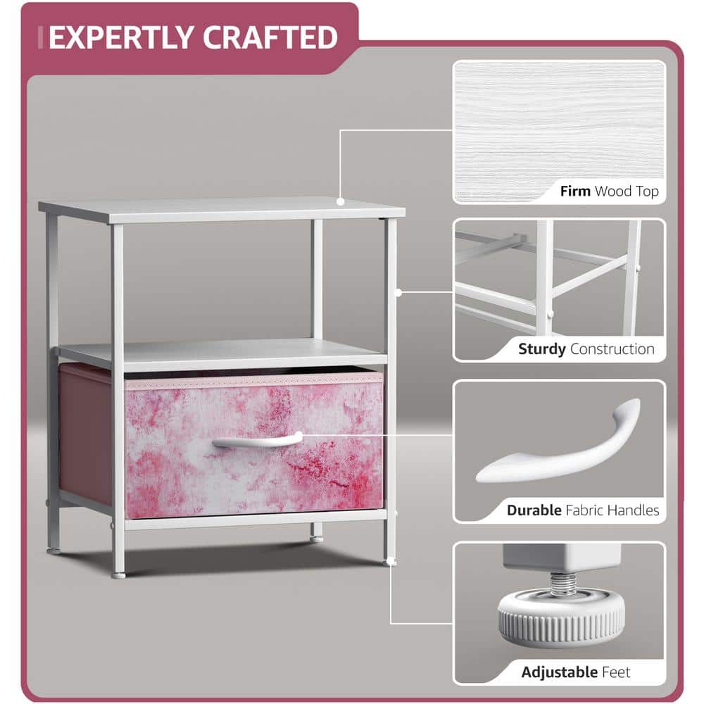 Pink Tie-Dye 1-Drawer Nightstand with Shelf