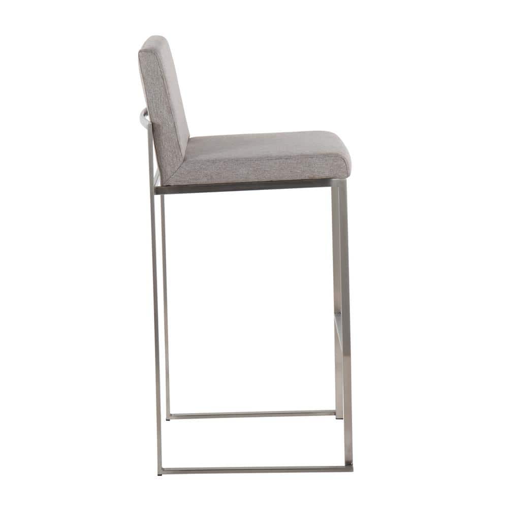Adjustable Stainless Steel Grey Fabric High Back Barstool Set