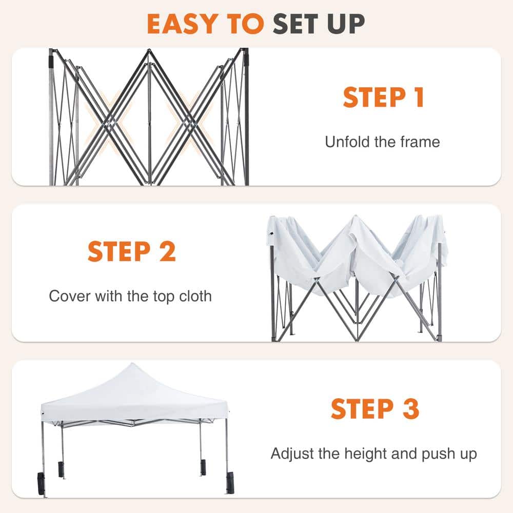 10x10 White Pop-Up Canopy Tent with Black Frame and Carrying Bag