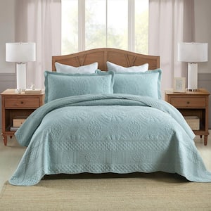 TF Angel Blue Embroidery Queen Size Cotton Lightweight Quilt Bedspread Set