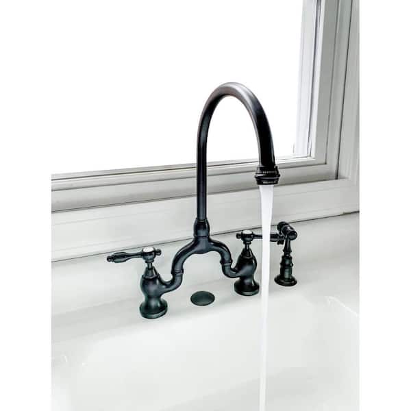 Tudor 2-Handle Bridge Kitchen Faucet with Side Sprayer in Oil Rubbed Bronze