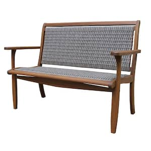 Grey Wicker and Eucalyptus Outdoor Bench