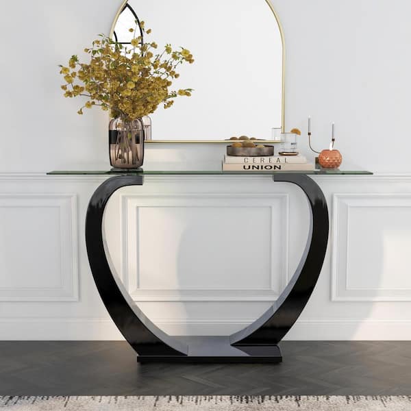 Furniture of America Tafthall 48 in. Black Rectangle Glass Console Table