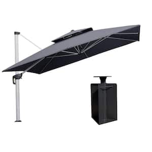 12 ft. Square High-Quality Aluminum Cantilever Polyester Outdoor Patio Umbrella with Base in Ground, Gray