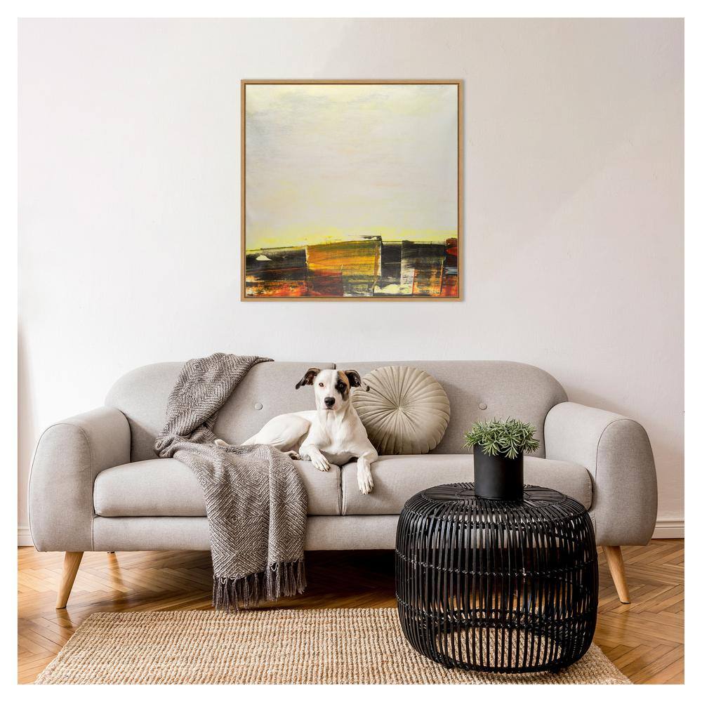 30"x30" Yellow and Orange Abstract Geometric Framed Canvas Art