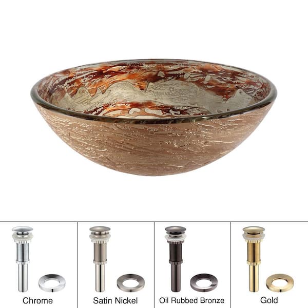 KRAUS Ares Glass Vessel Sink in Gold with Pop-Up Drain and Mounting Ring in Chrome