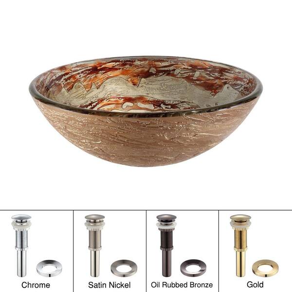 KRAUS Ares Glass Vessel Sink in Gold with Pop-Up Drain and Mounting Ring in Gold