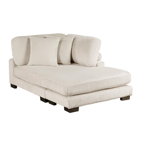 Turbo Beige Corduroy Polyester Fabric Reversible Chaise with Pillow
