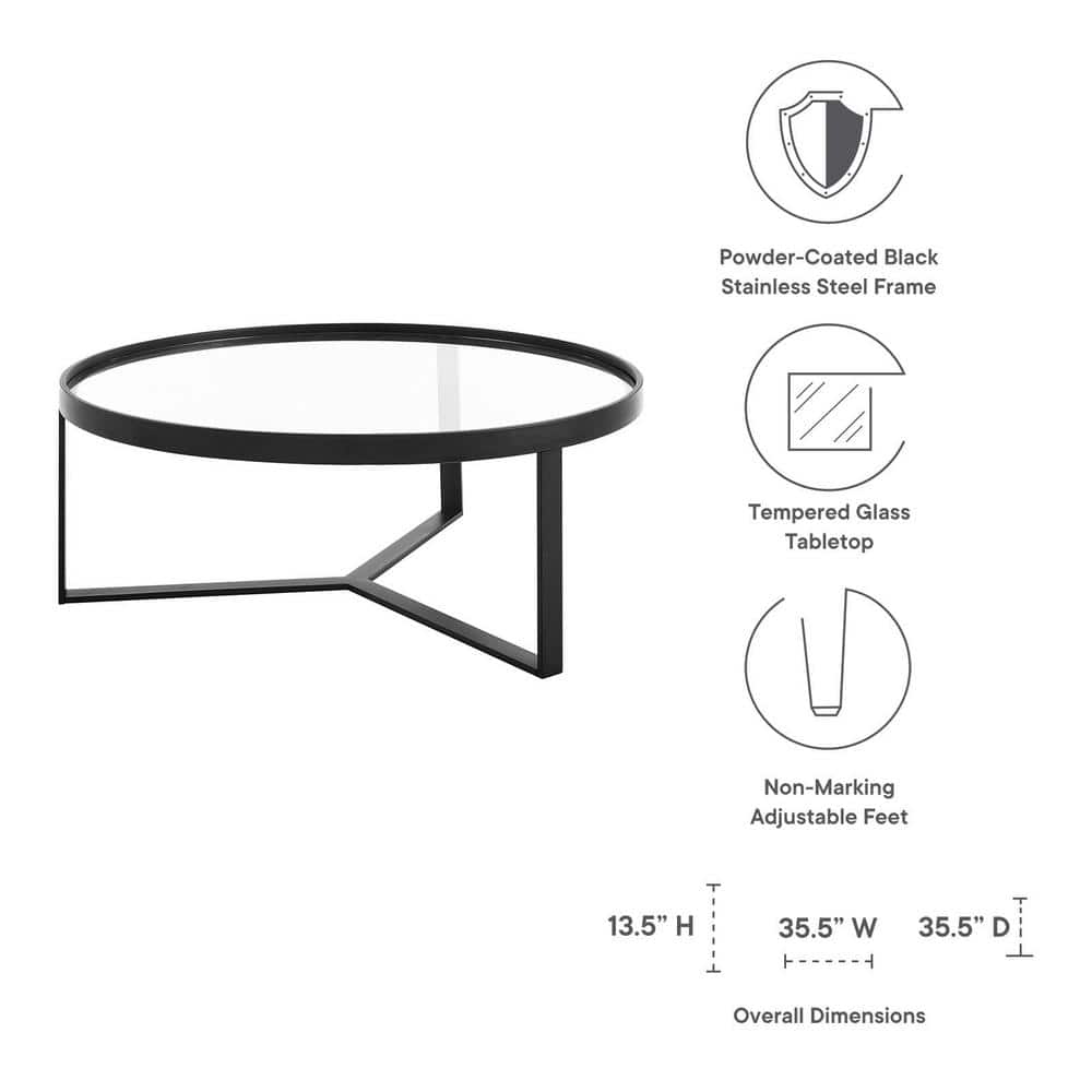 Black Round Glass Coffee Table with Storage