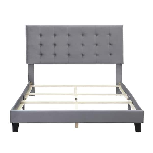 Morden Fort Upholstered Grey Velvet Queen Platform Bed Frame