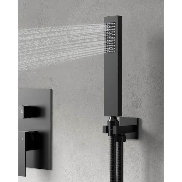 10 in. 2-Spray Wall Mount Square High Pressure Wall Bar Shower Kit with Hand Shower in Matte Black (Valve Included)