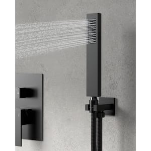 2-Spray Square High Pressure Wall Bar Shower Kit with Hand Shower in Matte Black (Valve Included)