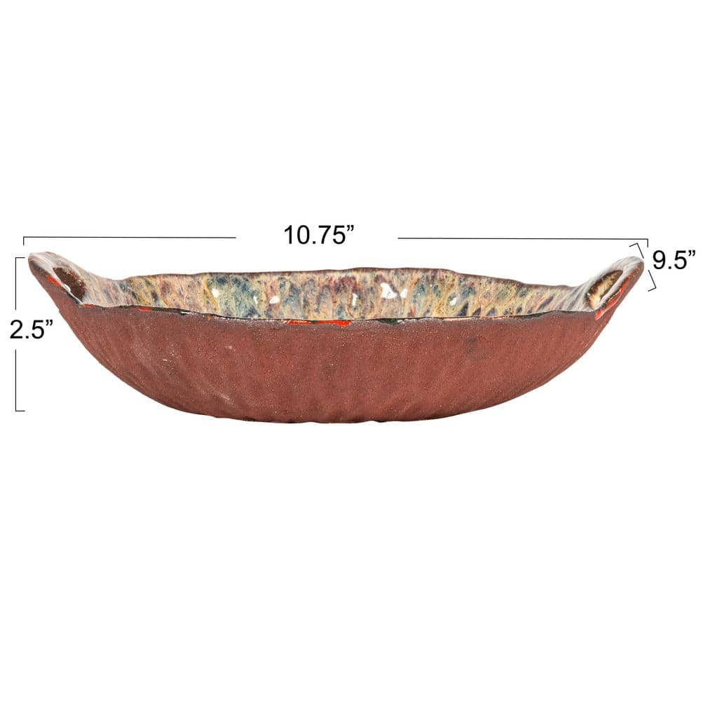 Multicolor Ceramic Serving Bowl with Handles and Reactive Glaze