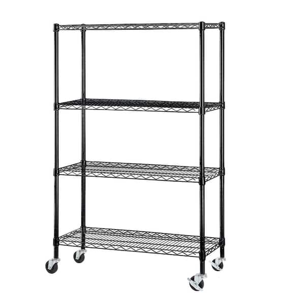 Excel 59 in. H x 36 in. W x 14 in. D-4 Tier Wire Shelving with Casters in Black