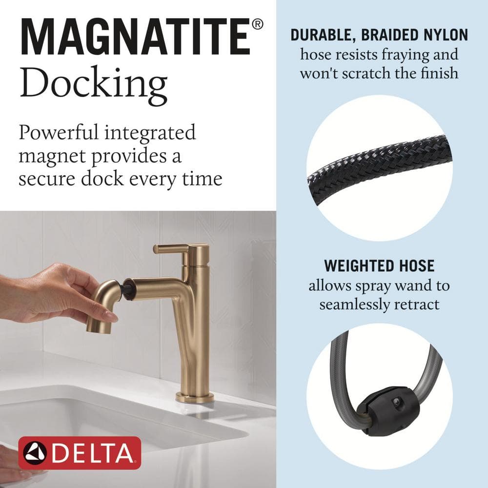 Champagne Bronze Single Hole Pull-Down Bathroom Faucet