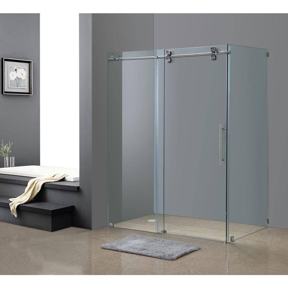 Langham 60" x 75" Frameless Stainless Steel Shower Door with Clear Glass