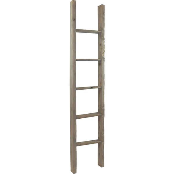 Ekena Millwork 15 in. x 72 in. x 3 1/2 in. Barnwood Decor Collection Reclaimed Grey Vintage Farmhouse 5-Rung Ladder