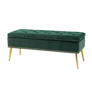 Hippolytus Classic Green 45.5 in. Polyester Button-Tufted Storage Bedroom Bench with Nailhead Trim