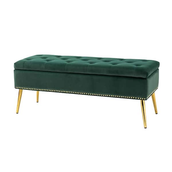 JAYDEN CREATION Hippolytus Classic Green 45.5 in. Polyester Button-Tufted Storage Bedroom Bench with Nailhead Trim