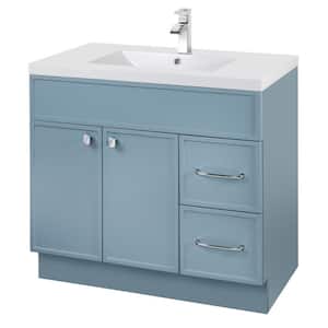 Shades 36 in. W x 21 in. D x 36 in. H Wall-Mounted Rectangle Basin with Cadet Blue Vanity Top