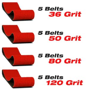 3 in. x 21 in. 36-Grit, 50-Grit, 80-Grit and 120-Grit Sanding Belts (20-Pack)