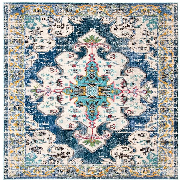 SAFAVIEH Madison Navy/Gray 3 ft. x 3 ft. Square Area Rug