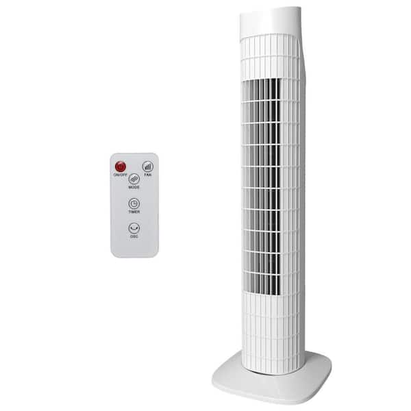 31 in. Oscillating Tower Fan with 3.15 in. Fan Diameter, Remote, 3 Speeds, 3 Modes, 7. 5H Timer, Quiet Cooling, White