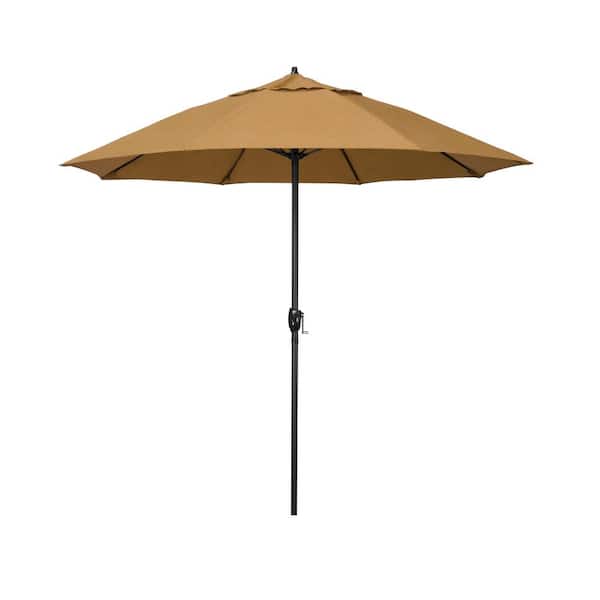 California Umbrella 7.5 ft. Black Aluminum Market Patio Umbrella Fiberglass Ribs and Auto Tilt in Wheat Sunbrella