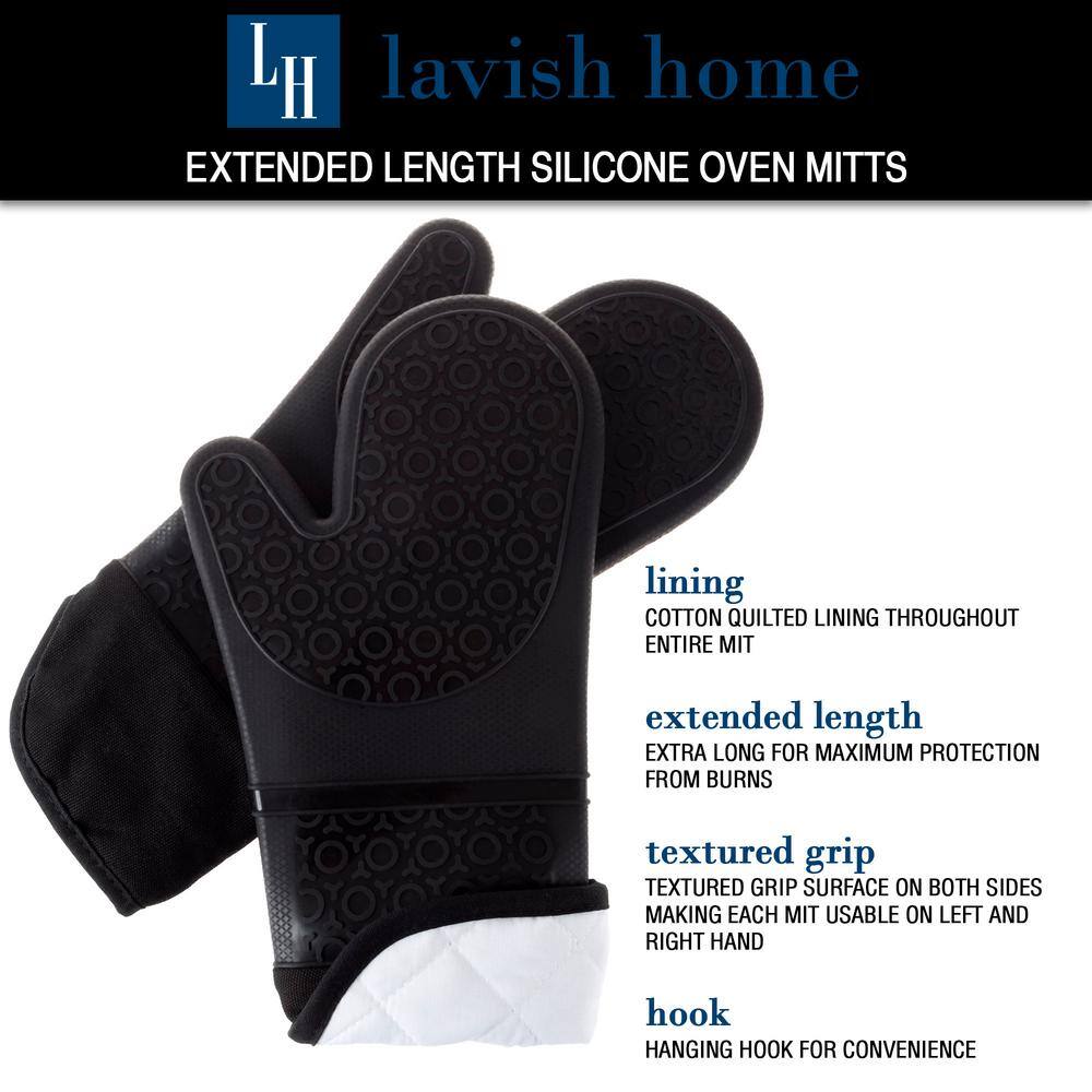 Silicone Black Oven Mitts with Quilted Lining (2-Pack) - thumbnail 9