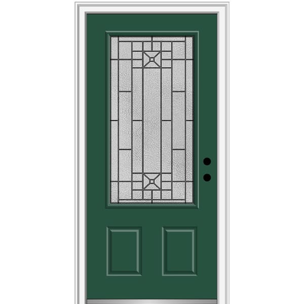 MMI Door 36 in. x 80 in. Courtyard Left-Hand 3/4 Lite Decorative Painted Fiberglass Smooth Prehung Front Door, 4-9/16 in. Frame