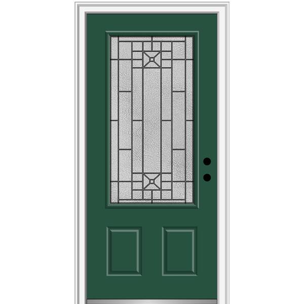 MMI Door 36 in. x 80 in. Courtyard Left-Hand 3/4-Lite Decorative Painted Fiberglass Smooth Prehung Front Door on 6-9/16 in. Frame