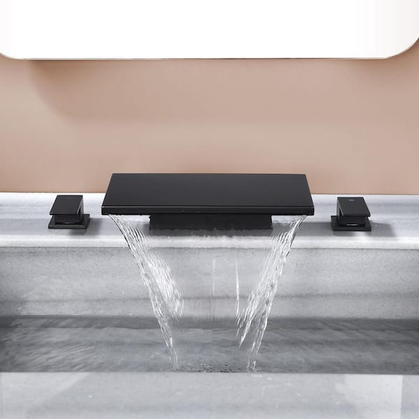 2-Handle Deck-Mount Waterfall Roman Tub Faucet in Matte Black