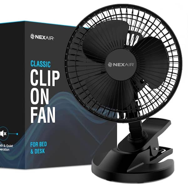 6 in. 2 Fan Speeds Desk Fan in Black with 80° Adjustable Tilt up/down 360° Rotation Wide Clamp Grip Clip-on Fan