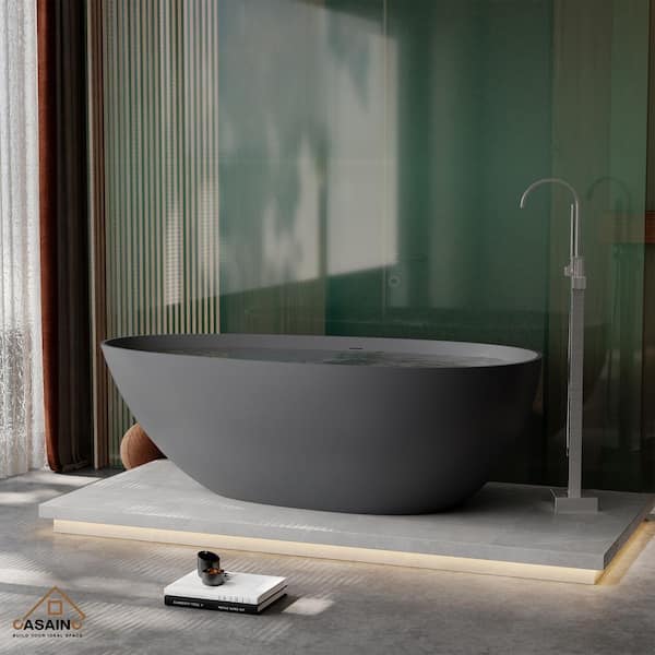 67 in. x 33 in. Soaking Bathtub in Matte Grey