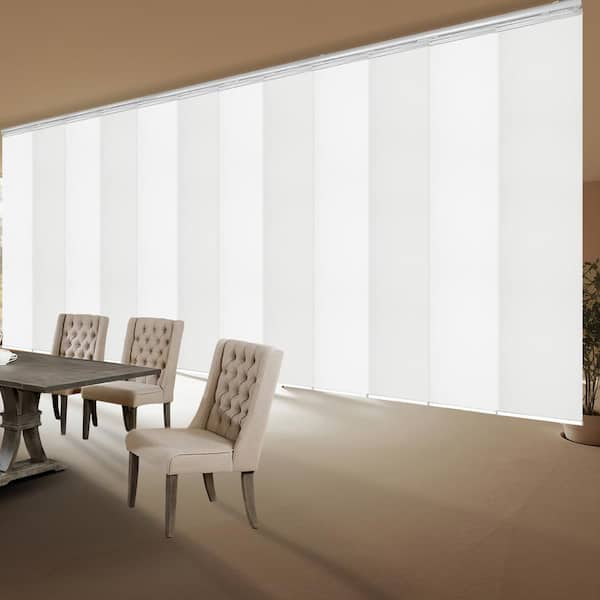 EMOH Painterly 140 in. - 260 in. W x 94 in. L Adjustable 12-Panel White Double Rail Panel Track with 23.5 in. Slates