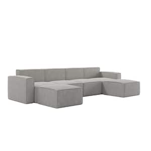 6-Piece Gray Fabric Living Room Sectional Sofa