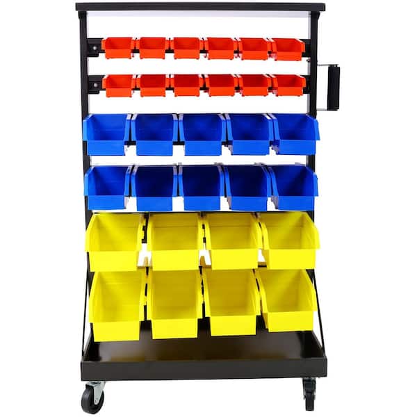 Unbranded 28.4 x 42.7 x 20.5 in. Black 6-Tier Dual-Sided Rolling Bin Storage System Garage Storage Rack (60 Plastic Bins)